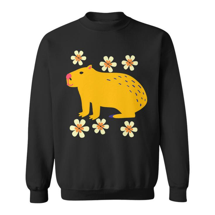 Capybara Flower Lovers Funny Animal Pet Cute Cartoon Comic Sweatshirt