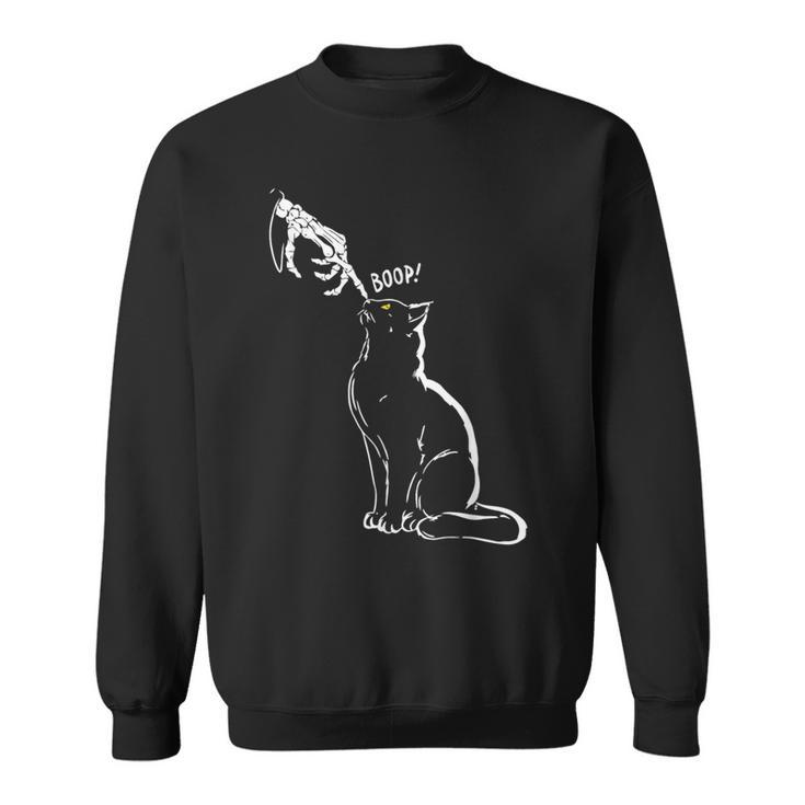Cat Black Lover Skeleton Hand Boop Halloween Sweatshirt