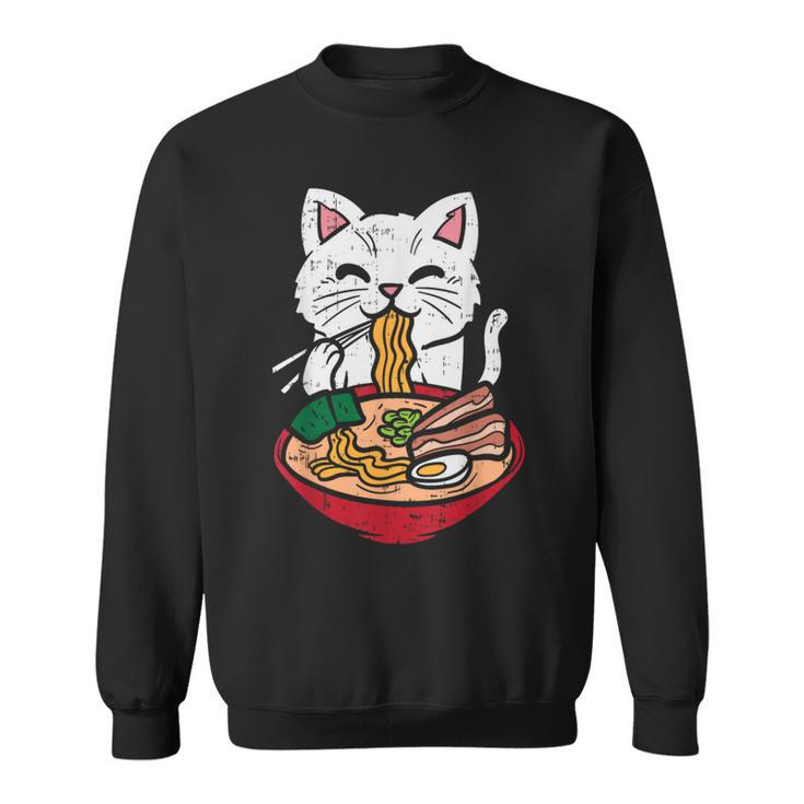 Cat Eating Ramen Kawaii Japanese Noodles Anime Foodie Sweatshirt