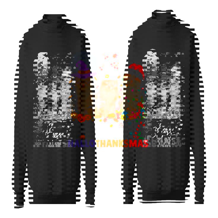Cat Halloween Christmas Happy Hallothanksmas Thanksgiving Sweatshirt