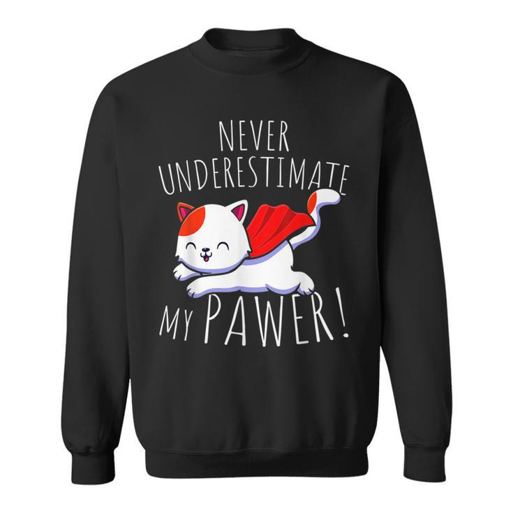 Cat Pun Never Underestimate My Pawer Funny Cute Paw Cats Sweatshirt