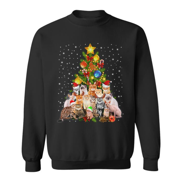 Cats Christmas Tree Xmas Lights Ugly Sweater Catmas Sweatshirt