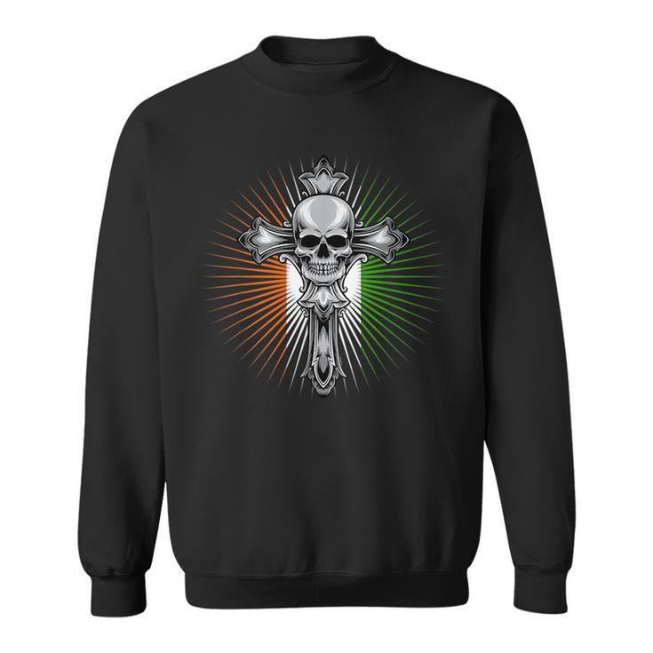 Celtic Cross  Irish Pride Vintage Skull Ireland Flag  Sweatshirt