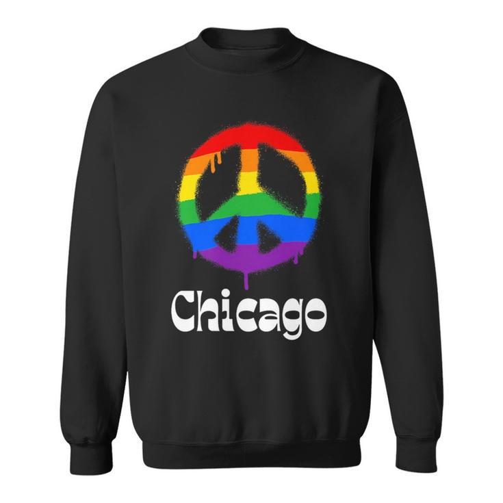 Chicago Gay Pride Lgbtq Lgbt Retro Groovy Peace Sign   Sweatshirt