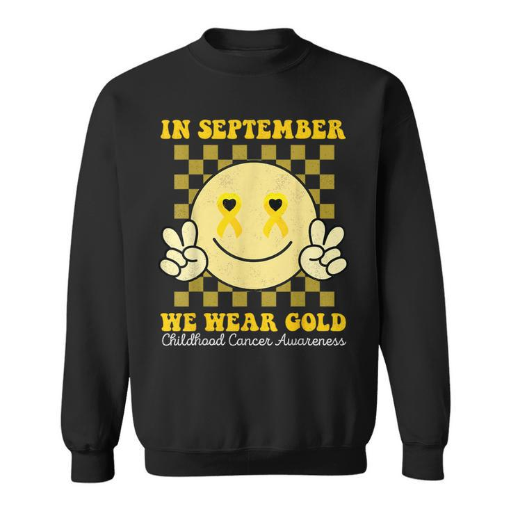 Childhood Cancer Awareness Face In September We Wear Gold Sweatshirt