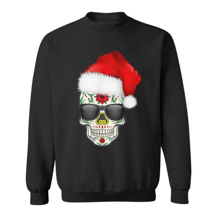 Christmas Hat Santa Day Of The Dead Sugar Skull Party Sweatshirt