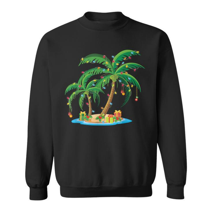 Christmas Palm Tree Tropical Xmas Coconut Lights Pajama Sweatshirt
