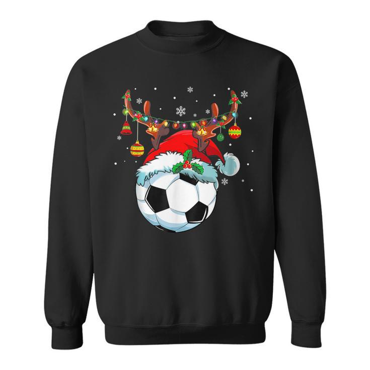 Christmas Soccer Player Santa Hat Lights Ball Xmas Pajama Sweatshirt