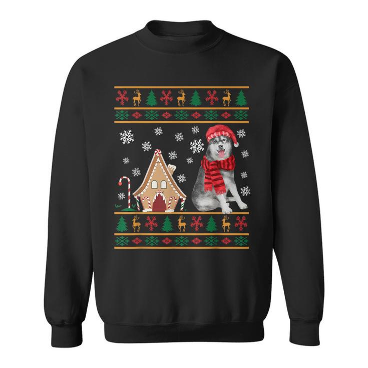 Christmas Ugly Sweater Siberian Husky Santa Hat Reindeers Sweatshirt