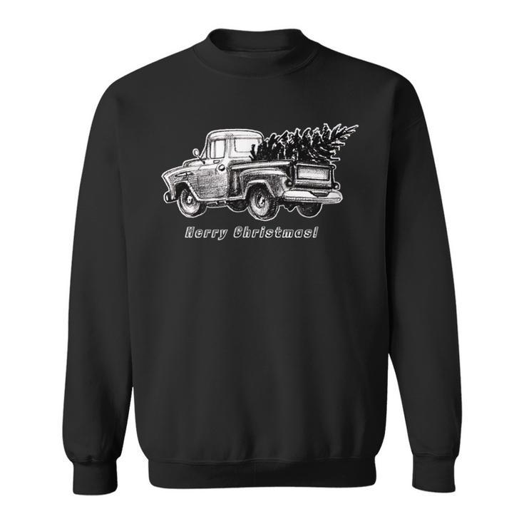 Classic Vintage Retro Stepside Pickup Truck Christmas Tree Sweatshirt