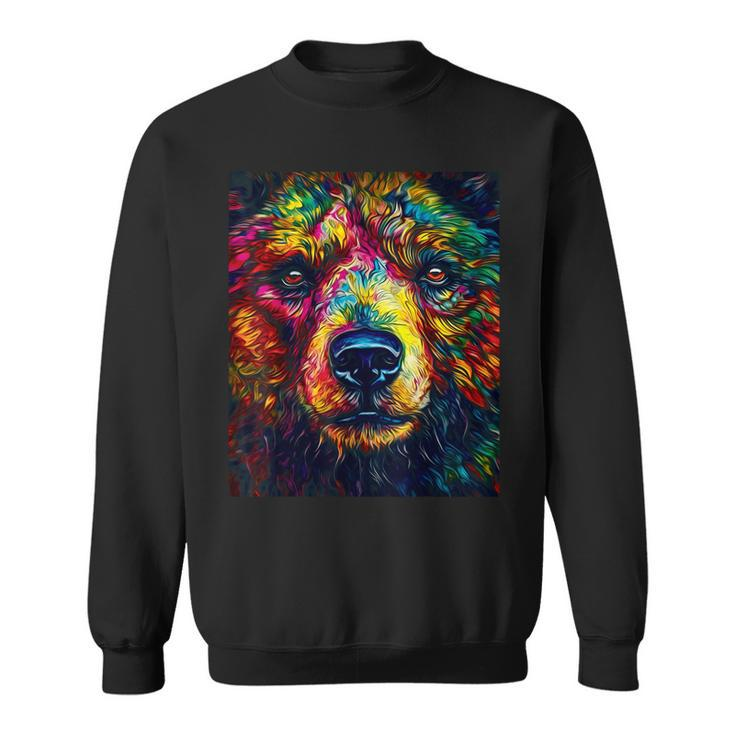 Colorful Grizzly Bear Closeup  Sweatshirt