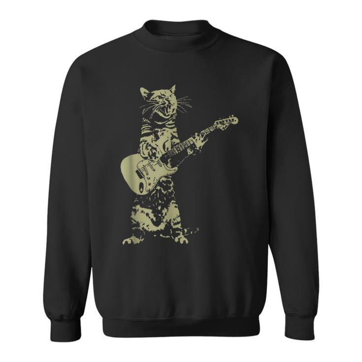 Cool Cat Playing On Acoustic Guitar Funny Cat Lover Gift  Sweatshirt