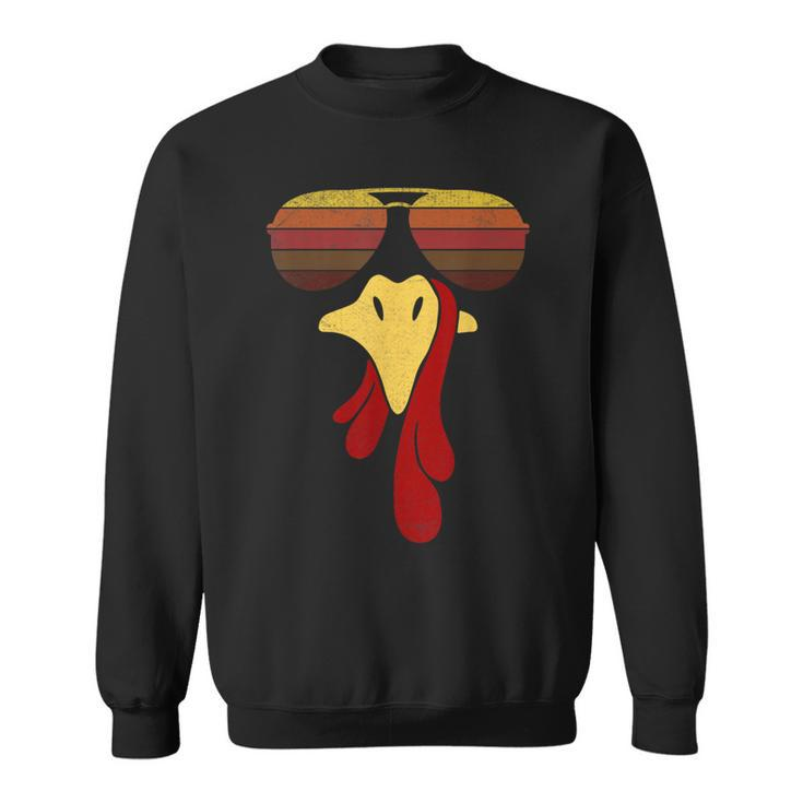 Cool Turkey Face With Sunglasses Face Vintage Retro Sweatshirt