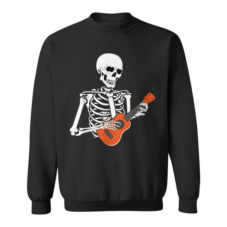 Cool Ukulele Skeleton Playing Guitar Instrument Halloween Sweatshirt