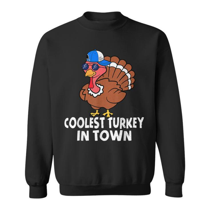 Coolest Turkey In Town Turkey Thanksgiving Boys Sweatshirt