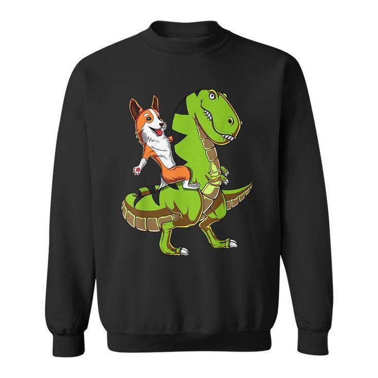 Corgi Dog Riding T-Rex Dinosaur Funny  Sweatshirt
