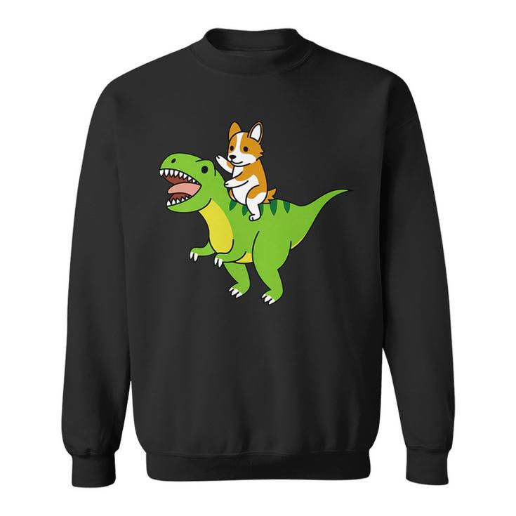 Corgi Riding T-Rex Dinosaur Dog   Sweatshirt