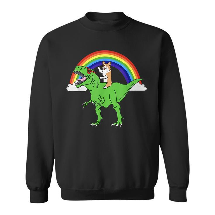 Corgi Riding T Rex Dinosaur  Funny Dog  Sweatshirt