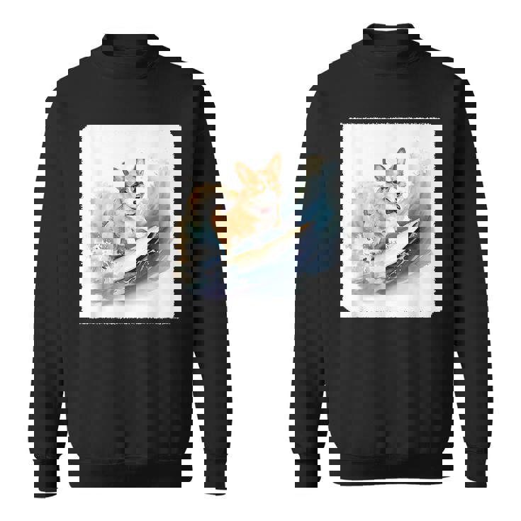 Corgi Surfing Wave Dog Surfing Corgi At The Beach  Sweatshirt