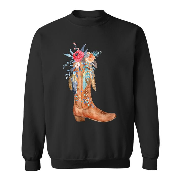 Cowgirl Boots Watercolor Floral Country Girls Southern Gals Sweatshirt
