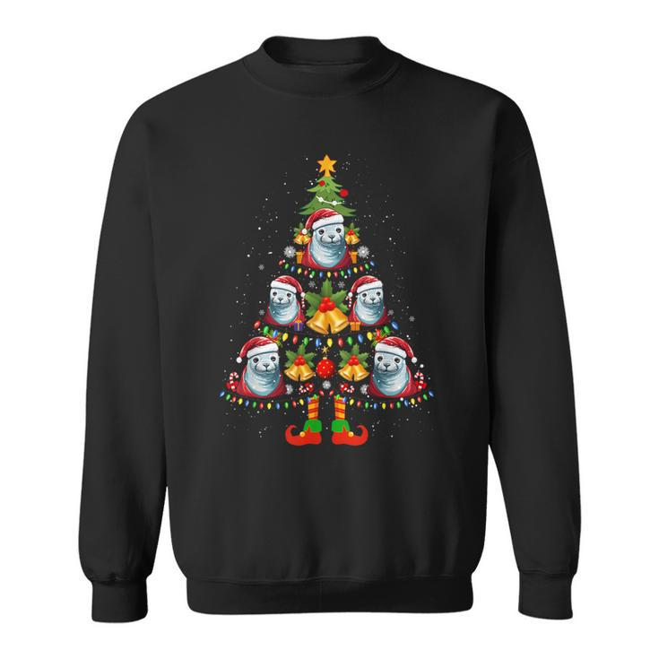 Crabeater Seal Santa Hat Christmas Tree Light Xmas Pajama Sweatshirt