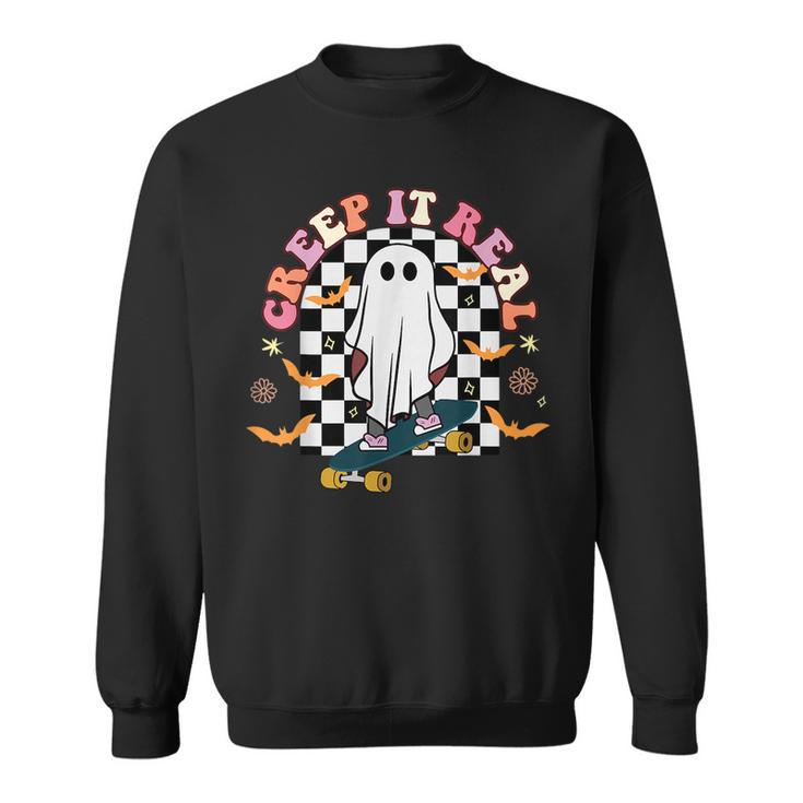 Creep It Real Skateboarder Ghost Vintage Retro Halloween IT Funny Gifts Sweatshirt