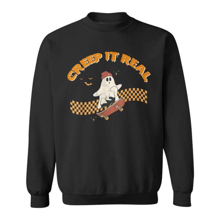 Creep It Real Skateboarding Ghost Halloween Costume Retro Sweatshirt