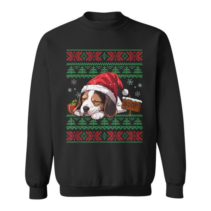 Cute Beagle Dog Lover Santa Hat Ugly Christmas Sweater Sweatshirt
