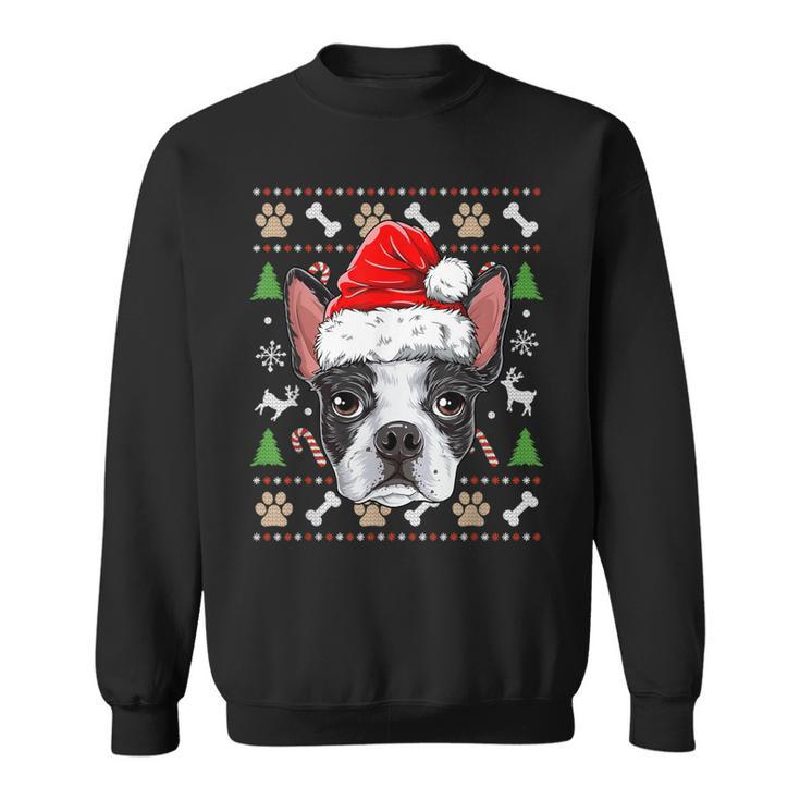 Cute Boston Terrier Ugly Christmas Sweater Santa Hat Xmas Sweatshirt