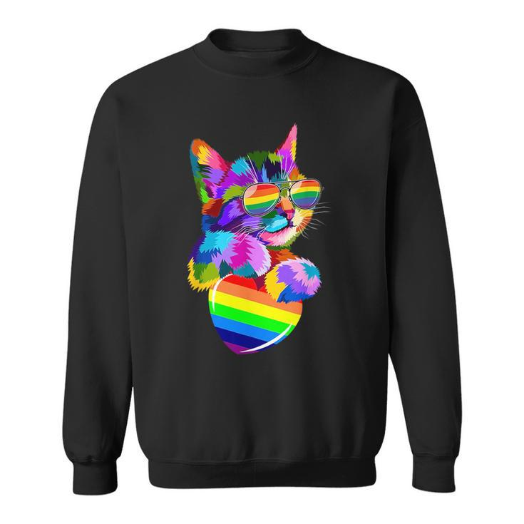 Cute Cat Pride Lgbt Transgender Flag Heart Gay Lesbian  Sweatshirt