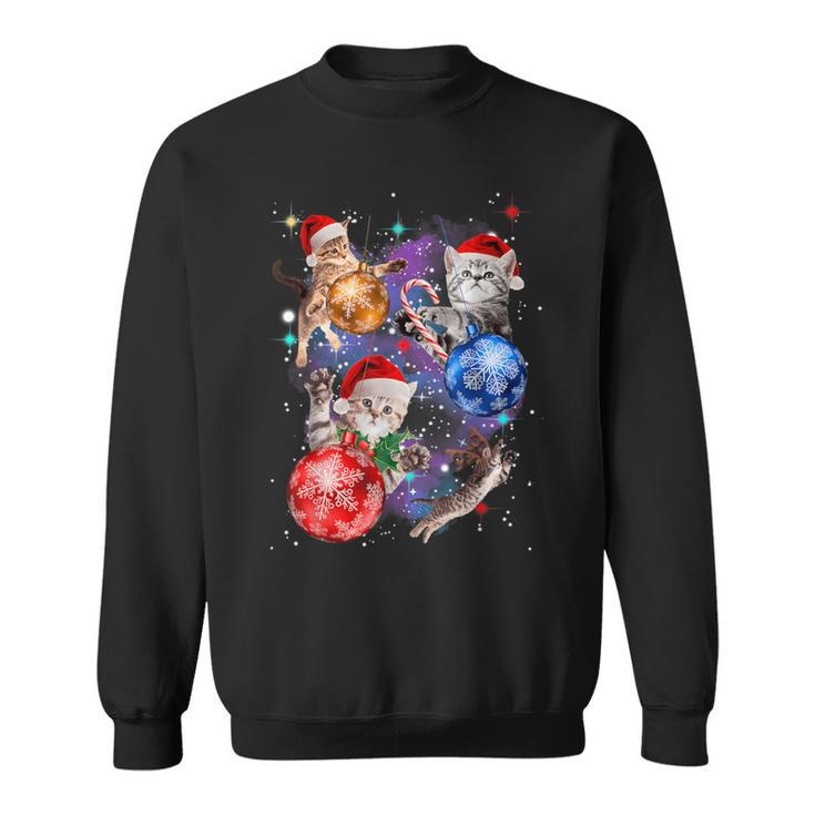 Cute Christmas Cats In Space Ornaments Graphic Sweatshirt