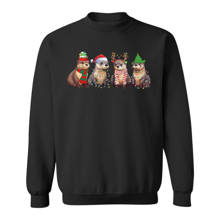 Cute Otter Christmas Pajama Xmas Lights Animals Lover Sweatshirt