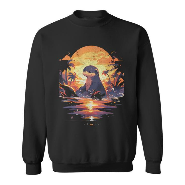 Cute Otter Discover The Spirit Animal River Otter Sunset Sweatshirt