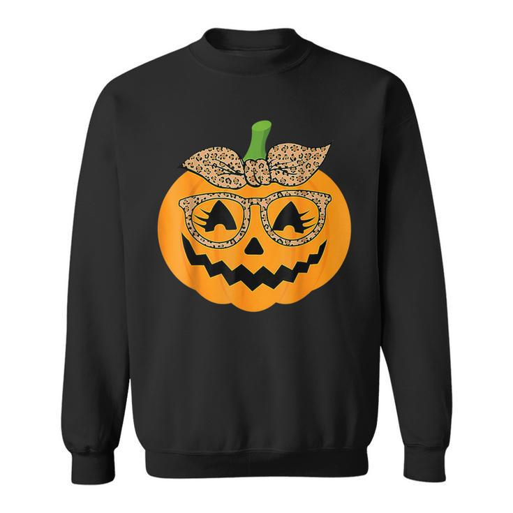 Cute Pumpkin Leopard Glasses And Bandana Halloween Costume Sweatshirt