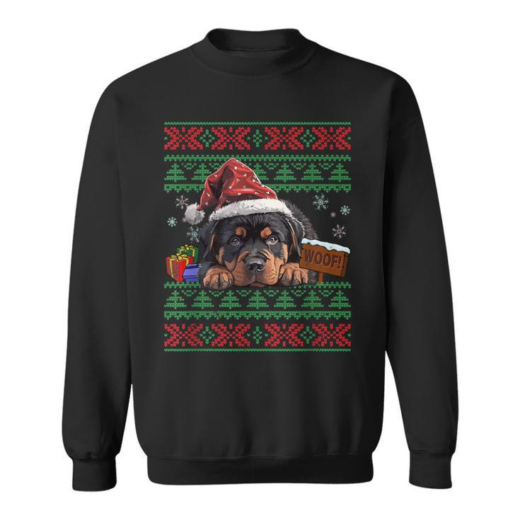 Cute Rottweiler Dog Lover Santa Hat Ugly Christmas Sweater Sweatshirt