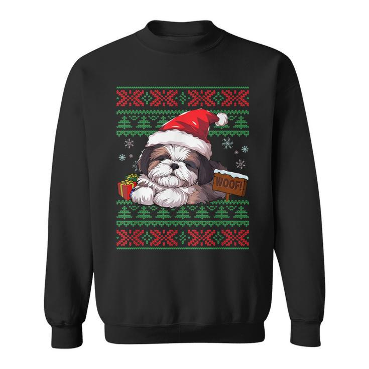 Cute Shih Tzu Dog Lover Santa Hat Ugly Christmas Sweater Sweatshirt