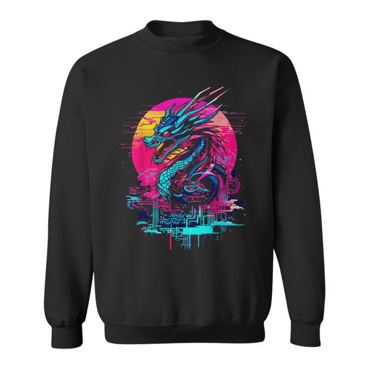 Cyberpunk Dragon Retro Futuristic Outrun Synthwave Sweatshirt
