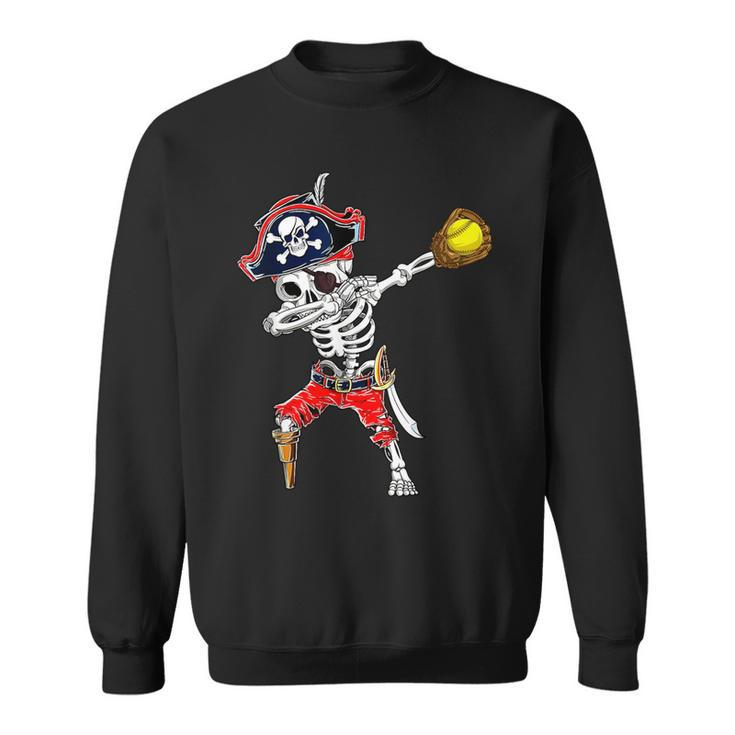 Dabbing Skeleton Pirate & Softball Ball Halloween Costume Sweatshirt