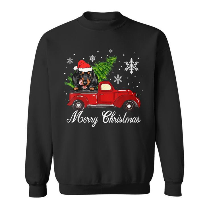 Dachshund Dog Riding Red Truck Christmas Decorations Pajama Sweatshirt