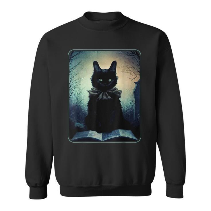 Dark Art Black Cat And Her Magic Book Magic Funny Gifts Sweatshirt