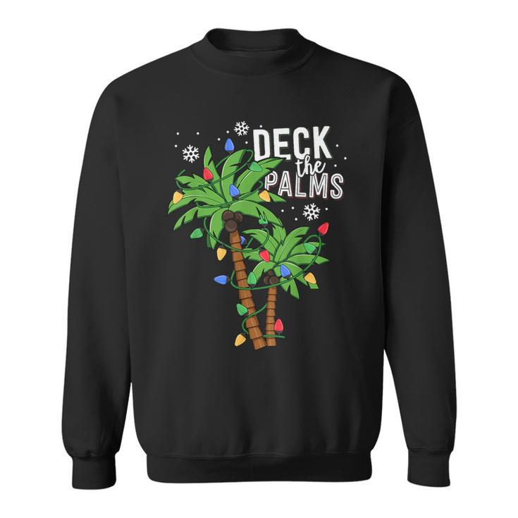 Deck The Palms Tropical Hawaii Christmas Palm Tree Lights Sweatshirt