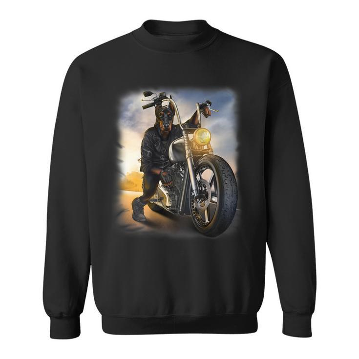 Doberman Dog Riding Chopper Motorcycle Sweatshirt