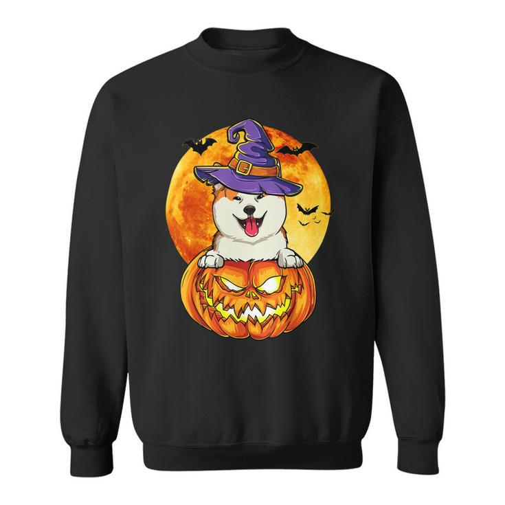 Dog Akita Witch Pumpkin Halloween Dog Lover Funny Sweatshirt