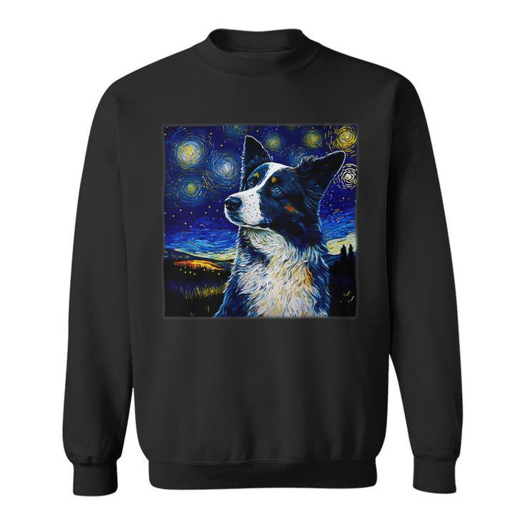 Dog Border Collie Surrealism Starry Night Border Collie Dog 1 Sweatshirt