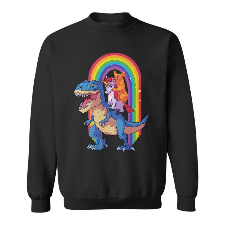 Dog Lovers Magical  Corgi And Unicorn Riding A Dinosaur   Sweatshirt