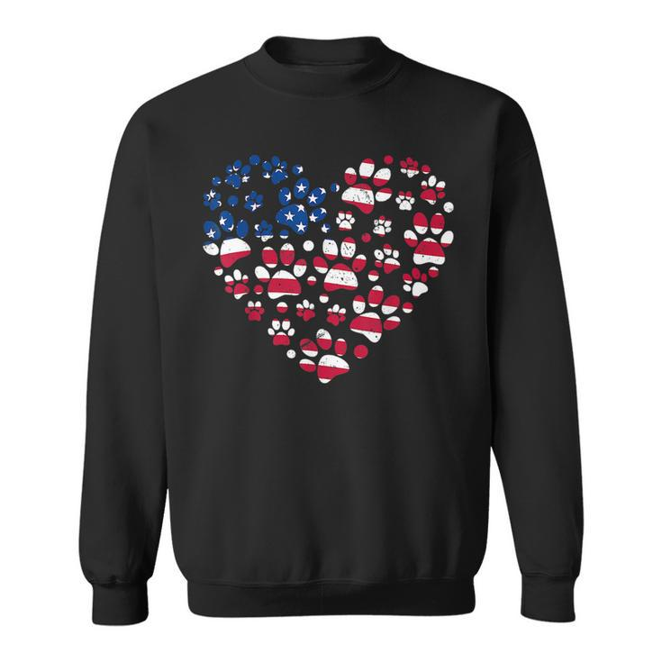 Dog Paw Prints Heart Us American Flag 4Th Of July Patriotic  Sweatshirt