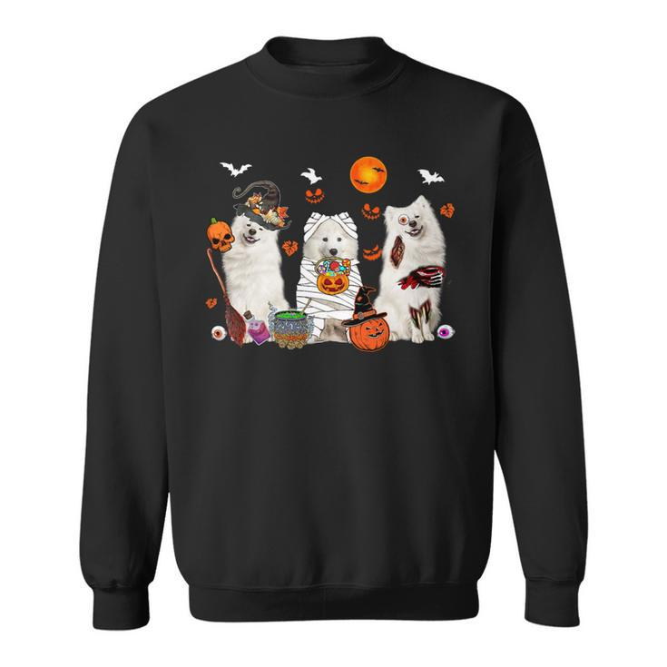 Dog Samoyed Three Samoyed Dogs Witch Scary Mummy Halloween Zombie Lover 2 Sweatshirt