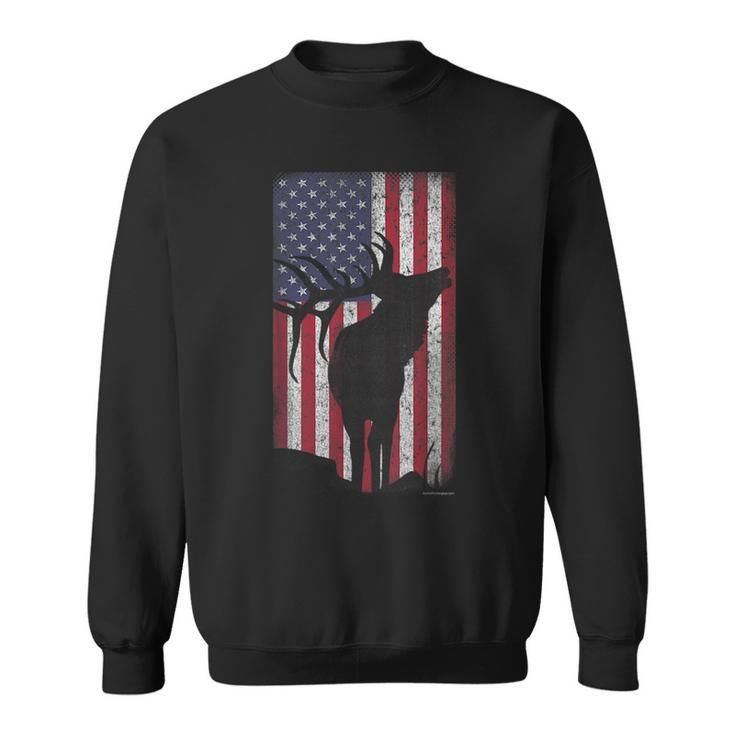 Elk Hunting Bugling Bull Us Flag - American Retro  Sweatshirt