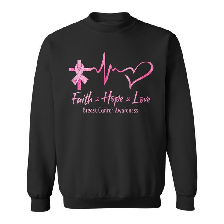 Faith Hope Love Breast Cancer Awareness Ribbon Heartbeat Sweatshirt