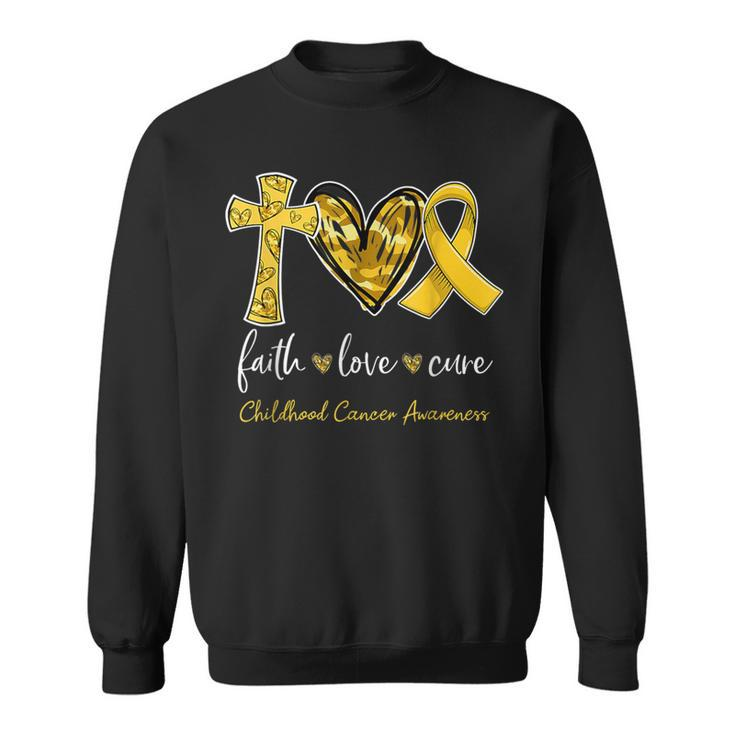 Faith Love Cure Gold Ribbon Childhood Cancer Awareness Sweatshirt